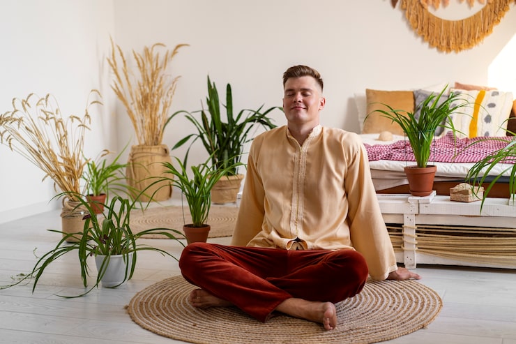 Meditierende Person in minimalistischer Umgebung